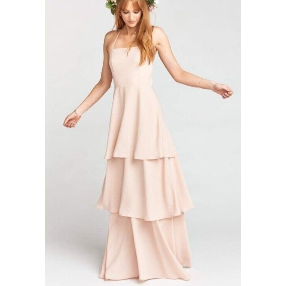 NWT Show Me Your Mumu Sz L Calypso Ruffle Dress Strappy Maxi Pink Dusty Blush